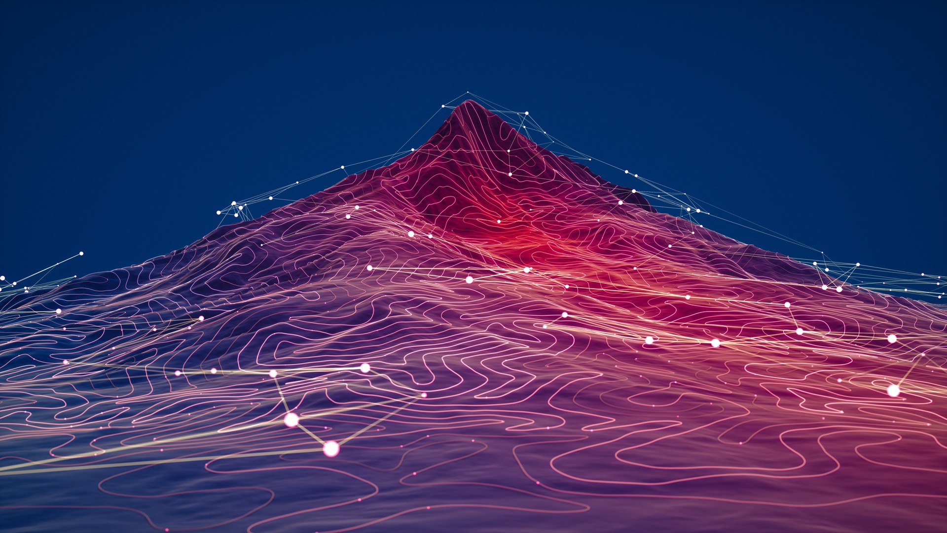 Abstrakter Alpenberg mit Daten-Netzwerk